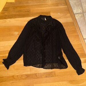 Zara Black Sheer Blouse with Ruffle Detail
